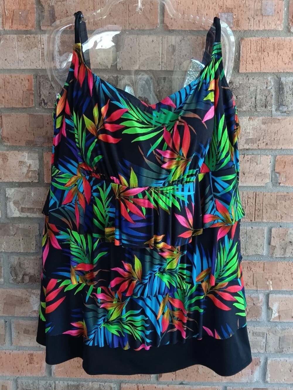 Longitude Womens Swimsuit Swim Dress Ruffled Front Tropical Size 18